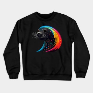 Seal Lover Colorful Rainbow Wave Animals Black Crewneck Sweatshirt